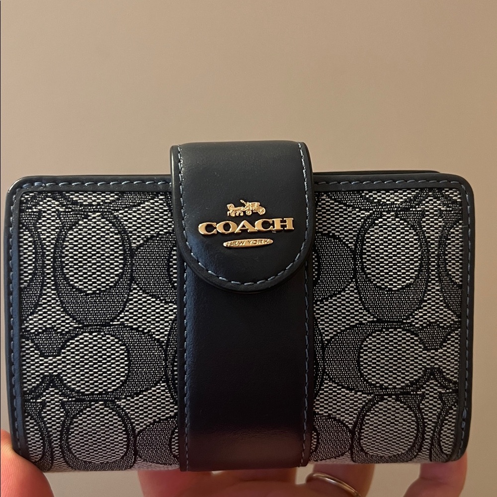 Coach Navy Blue and Gray Signature Wallet